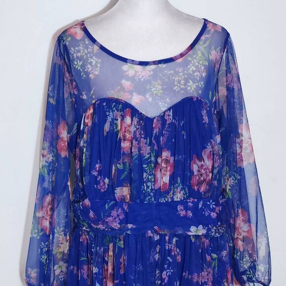 Candalite Blue Floral Dress Size 1X Plus Size Wedding Guest Dress - Picture 3 of 10